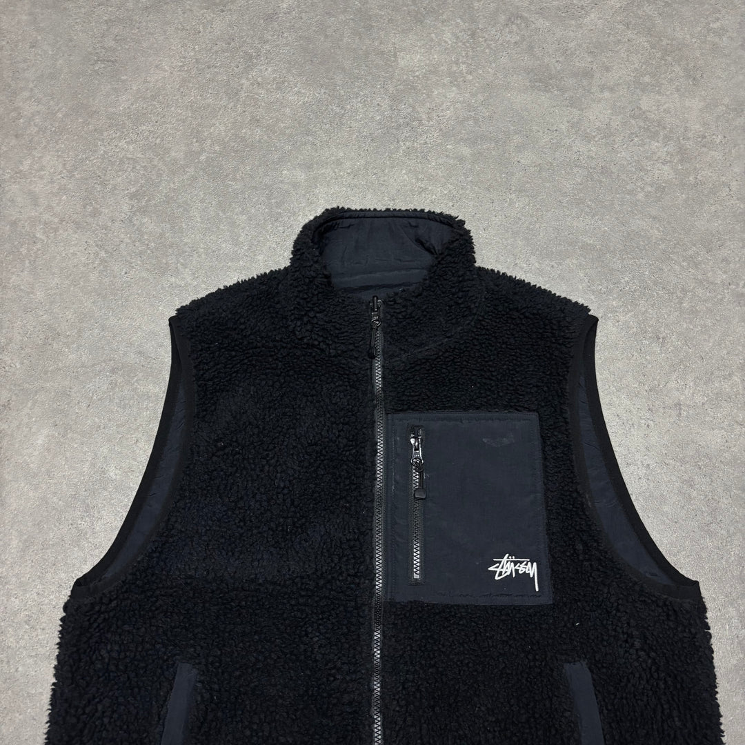 Stussy Black Reversible Fleece Gilet (M)
