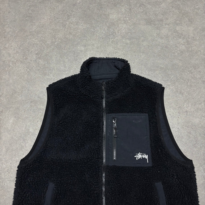 Stussy Black Reversible Fleece Gilet (M)