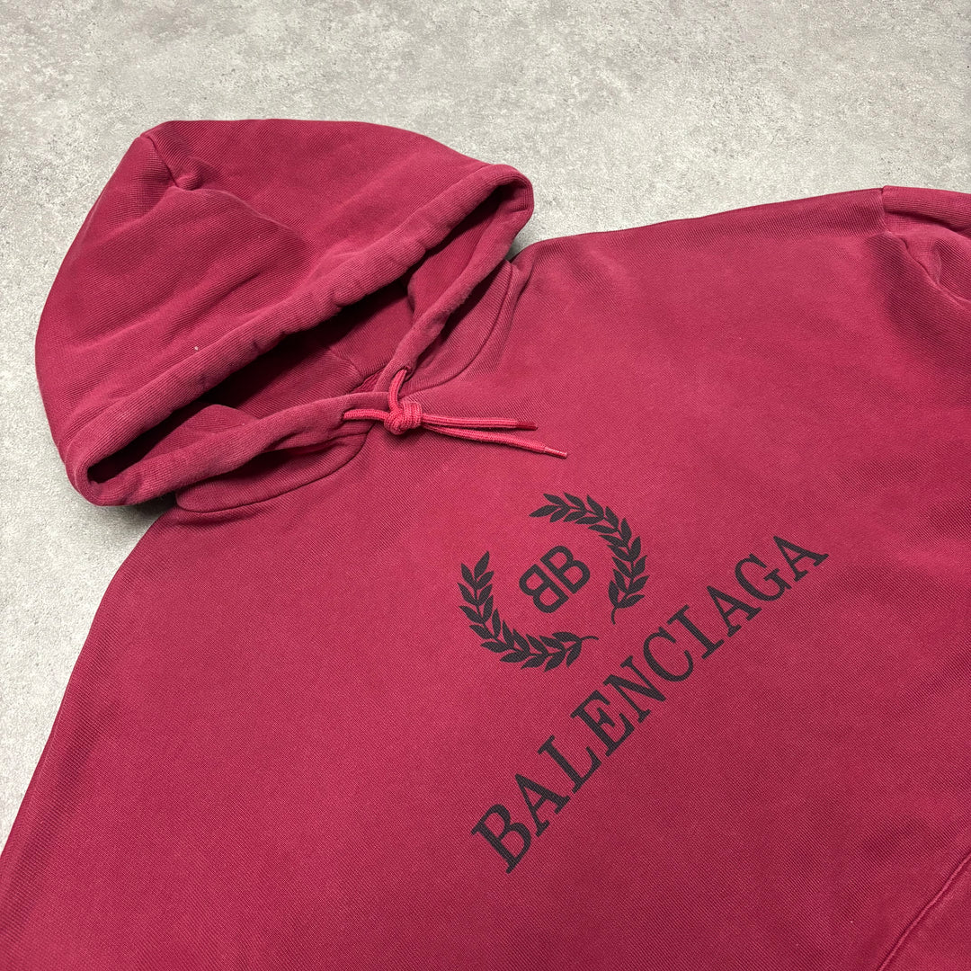 Balenciaga Dark Red Spell Out Heavyweight Pullover Hoodie (XL)