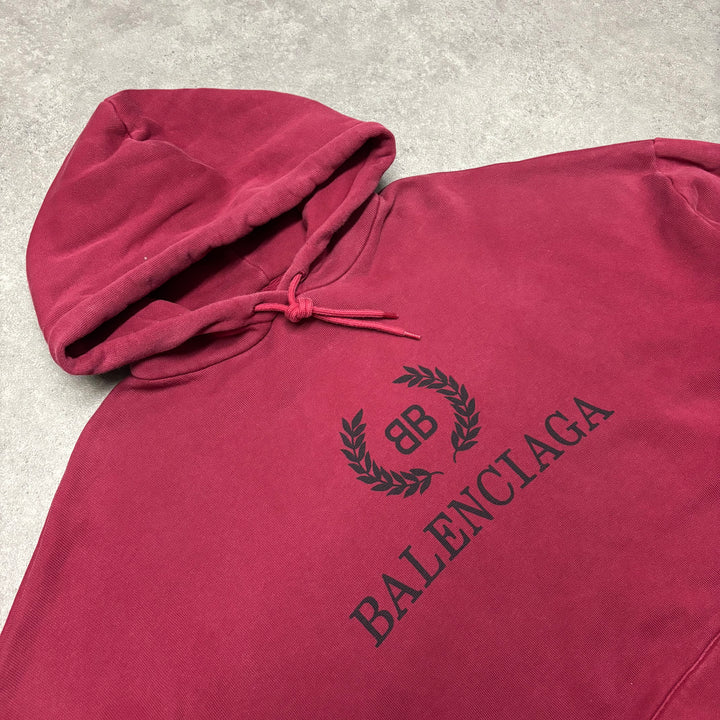 Balenciaga Dark Red Spell Out Heavyweight Pullover Hoodie (XL)