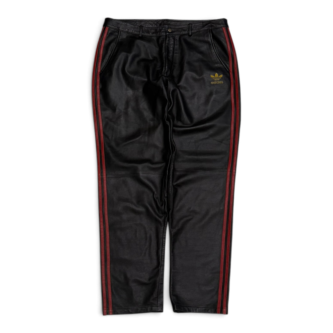 Vintage Adidas Run DMC Black & Red Striped Leather Trousers (XL)