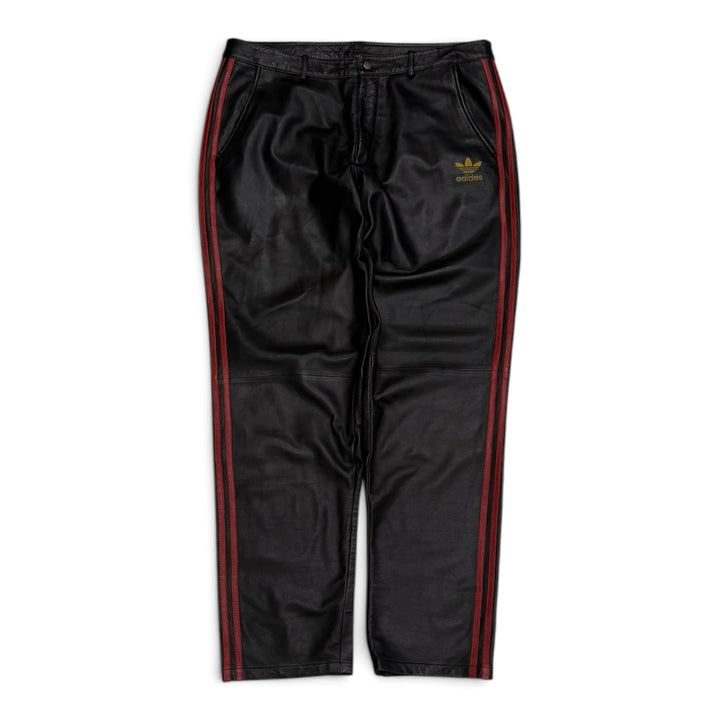 Vintage Adidas Run DMC Black & Red Striped Leather Trousers (XL)