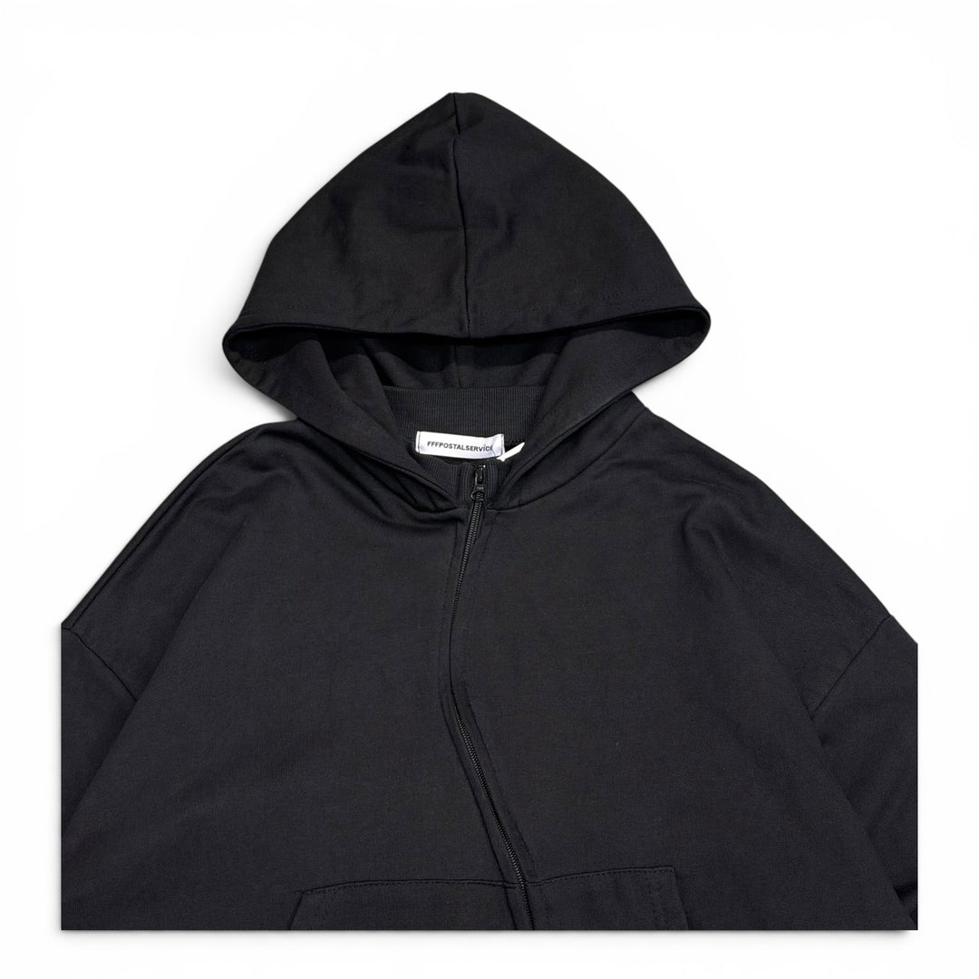 FFFPOSTALSERVICE Curved Zip Up Black Hoodie (L)