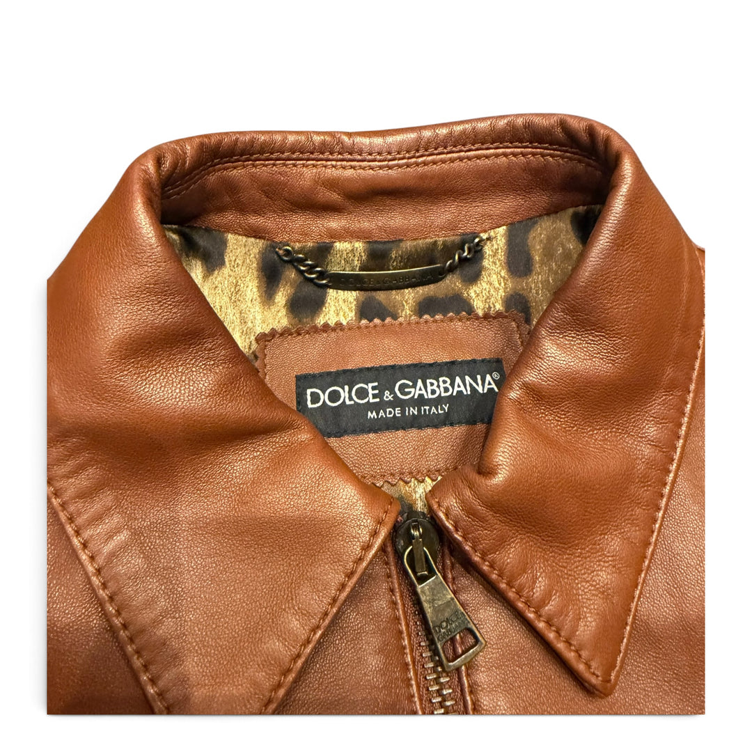 Dolce & Gabanna Tan Brown Leather Jacket (38)