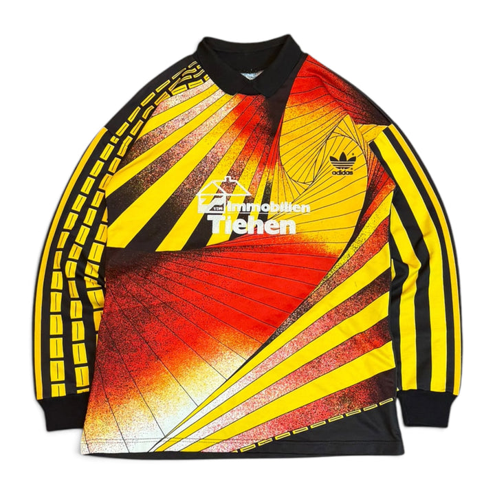 80's Vintage Adidas Yellow & Red Wavy Pattern Goalkeeper Football Top (M)