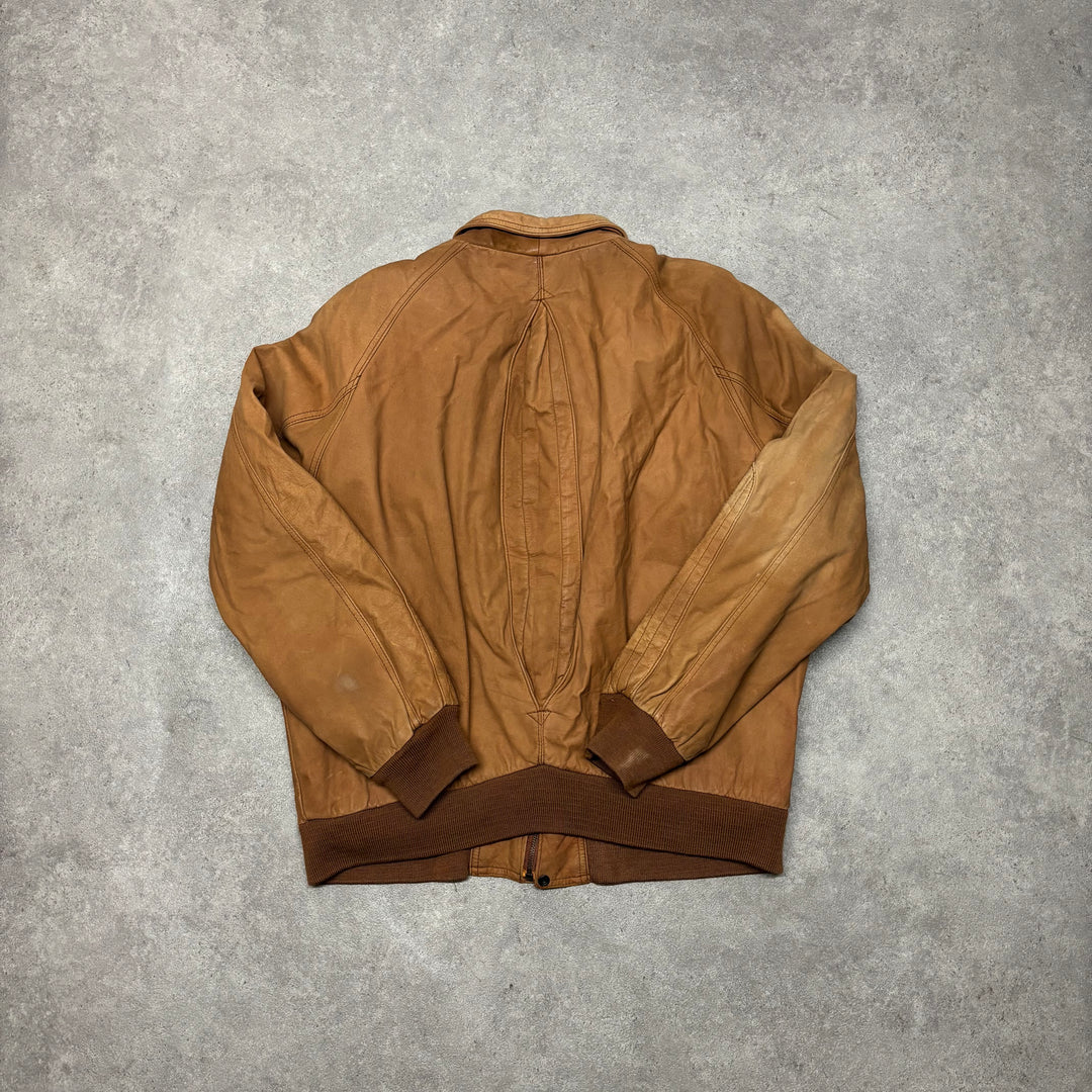 Vintage Marlboro Light Brown Soft Leather Flight Jacket (M)