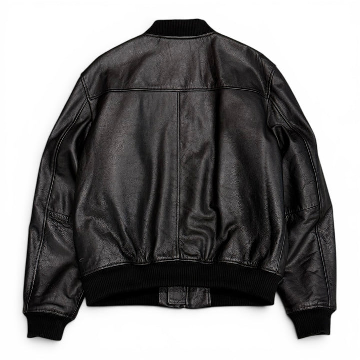 Alpha Industries Black Leather Bomber Jacket (L)