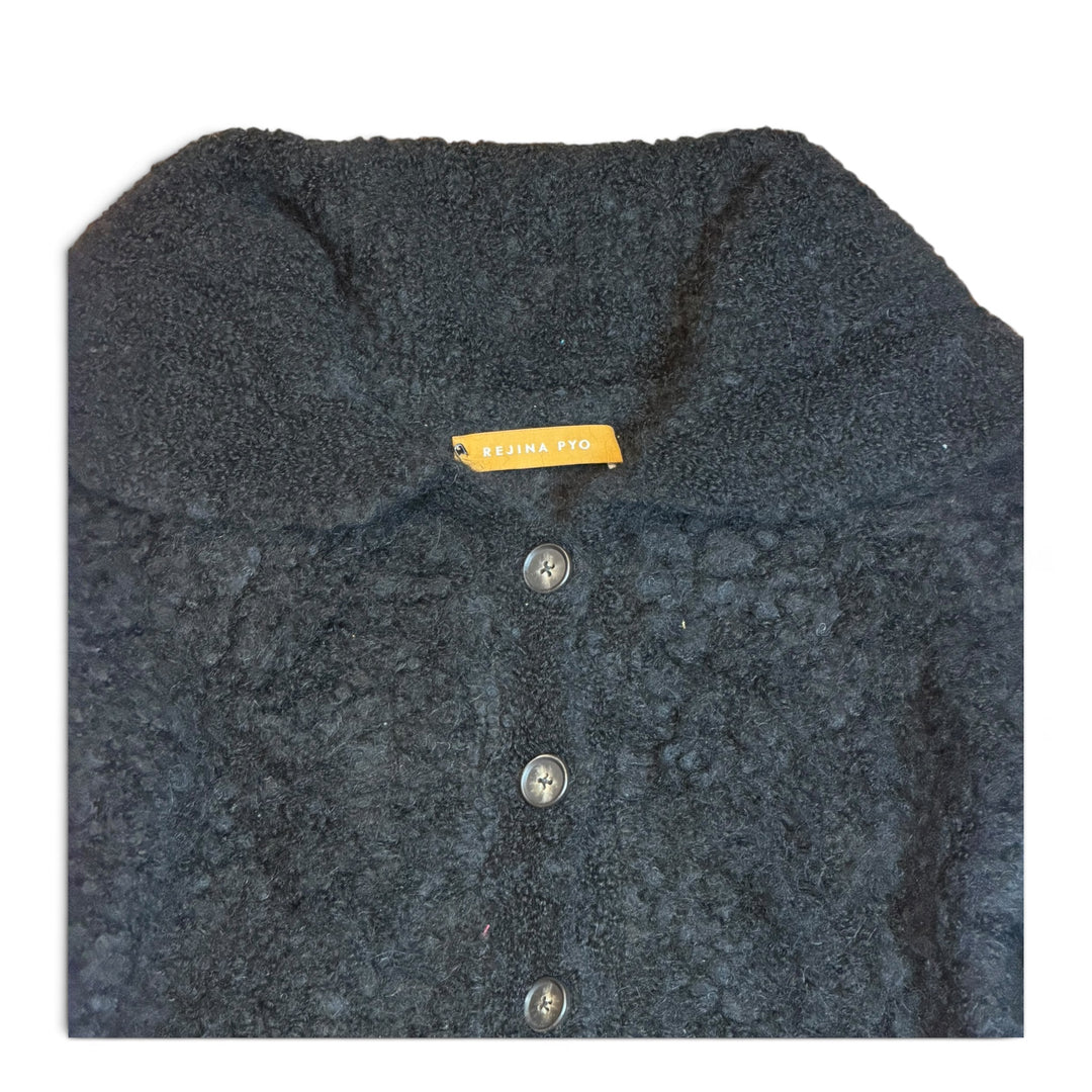 Rejina Pyo Black Furry Knitted Button Up Cardigan (S)