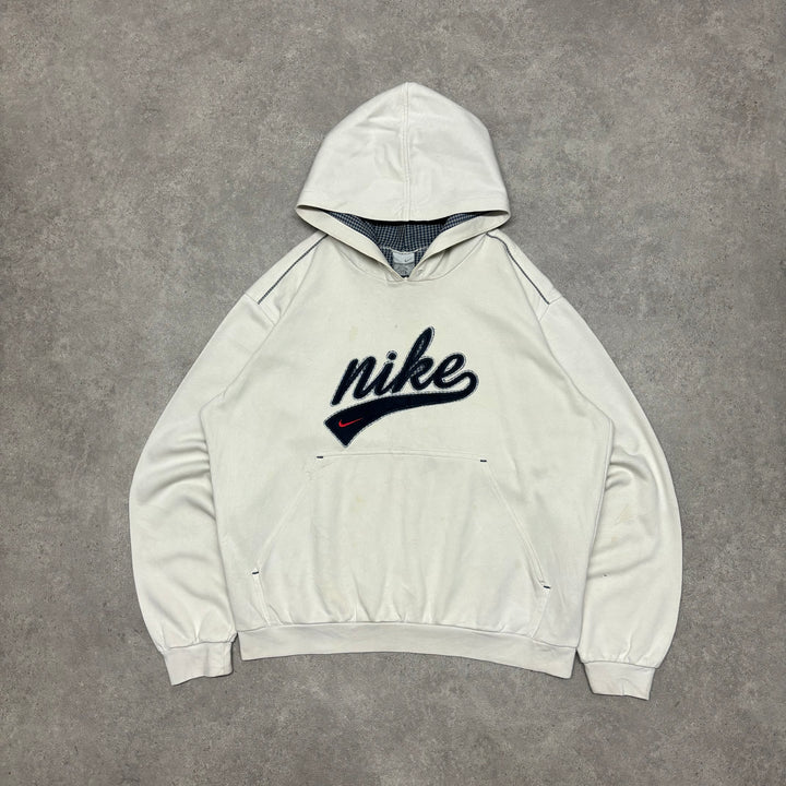 00's Vintage Nike Cream Spell Out Pullover Hoodie (M)