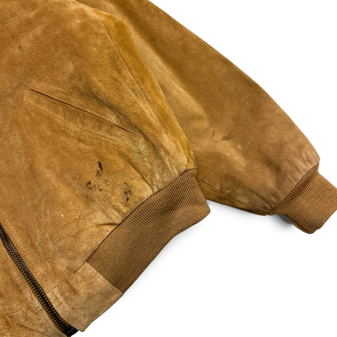 90's Vintage Naf Naf Tan Suede Distressed Bomber Jacket (S)