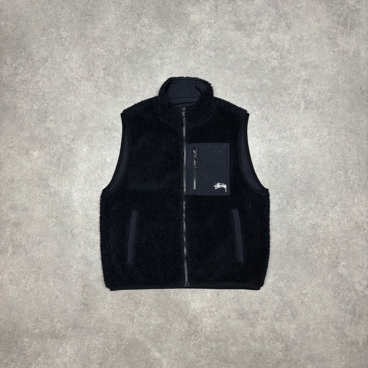 Stussy Black Reversible Fleece Gilet (M)