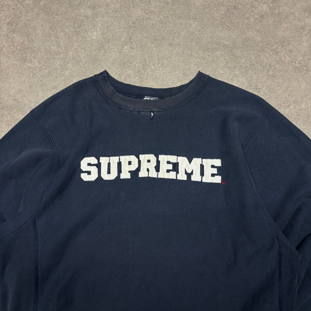 Supreme x Champion Navy Spell Out Sweatshirt (XL)