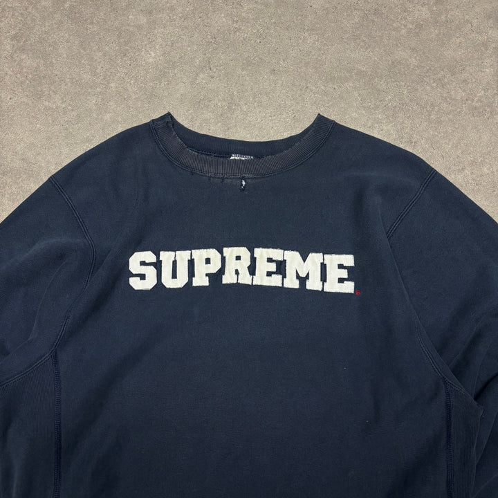 Supreme x Champion Navy Spell Out Sweatshirt (XL)