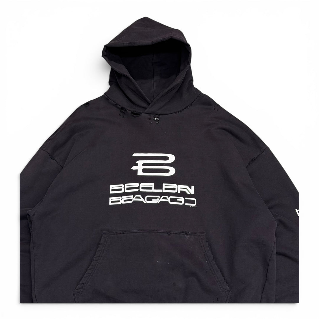 Balenciaga Black Oversized Distressed Pullover Graphic Hoodie (XL)