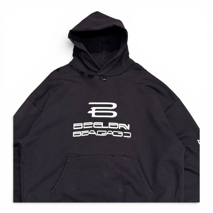 Balenciaga Black Oversized Distressed Pullover Graphic Hoodie (XL)