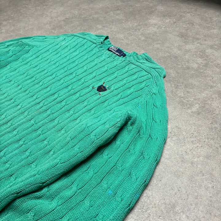 Vintage Polo Golf Ralph Lauren Green Heavyweight Cable Knit Jumper (L)