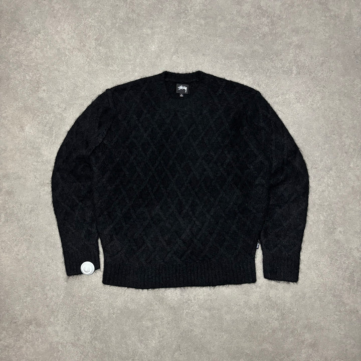 Stussy Black Diamond Knitted Wool Sweater (L)