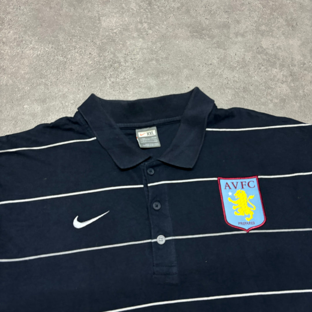 00's Vintage Aston Villa Navy Stripy Polo Shirt (XL)