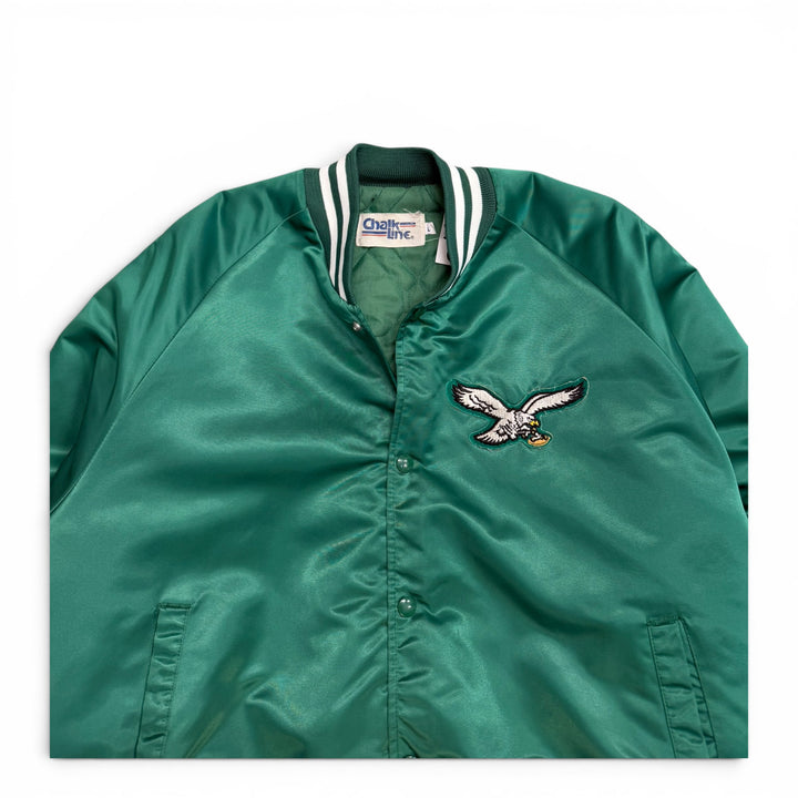 80'S Vintage Chalk Line Eagles Green Satin Varsity Jacket (L)