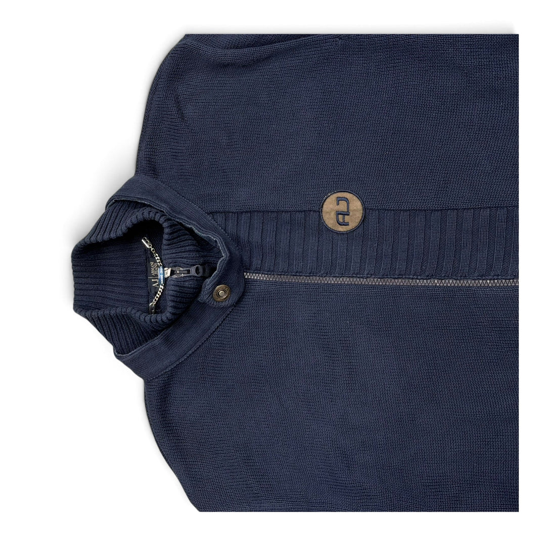 Vintage Armani Full Zip Up Knitted Jumper Navy (XXL)