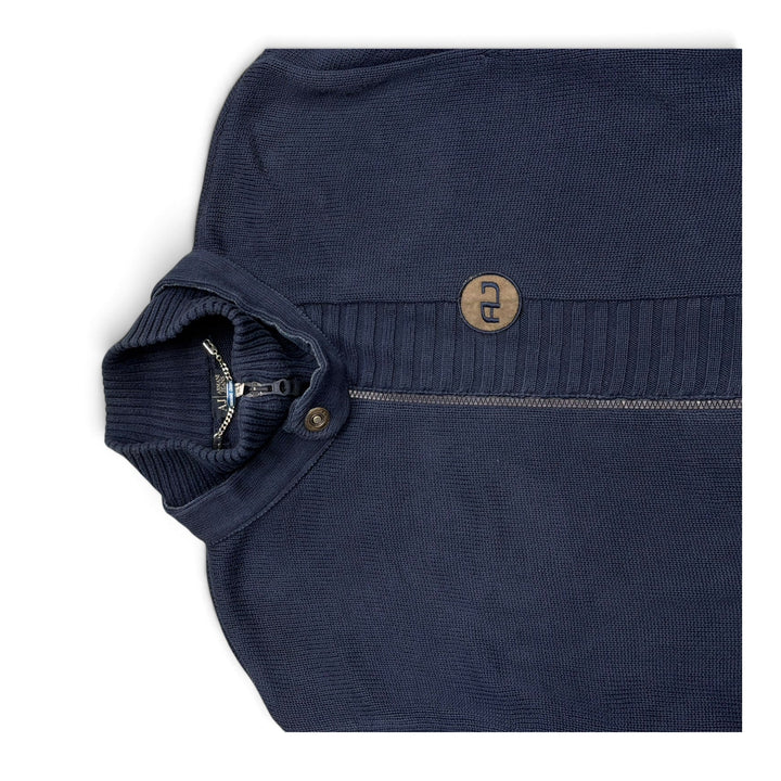 Vintage Armani Full Zip Up Knitted Jumper Navy (XXL)
