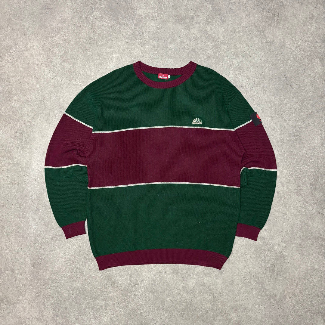 Helrazor Green & Purple Stripe Heavy Knitted Sweater (XXL)