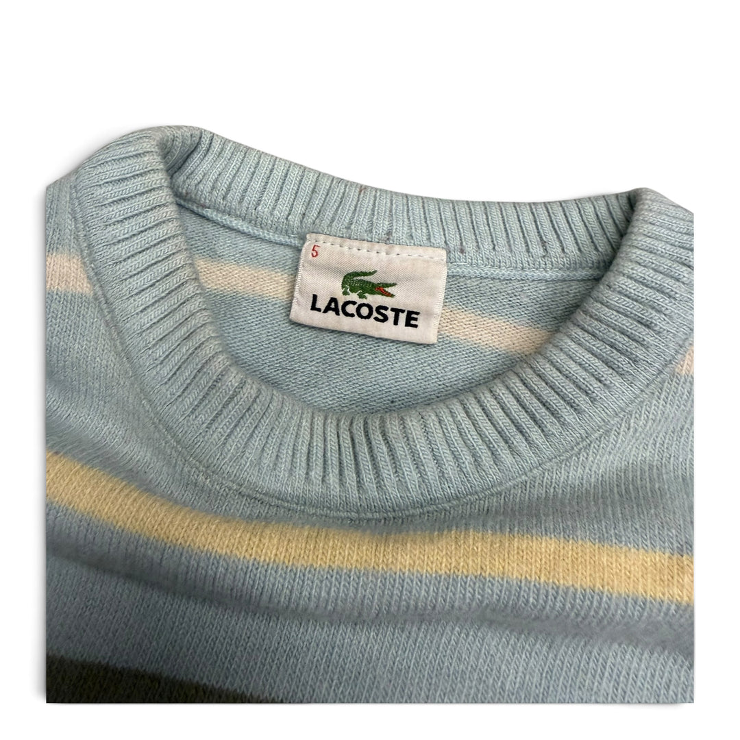 Vintage Lacoste Crew Neck Striped Knit Jumper Blue (S)