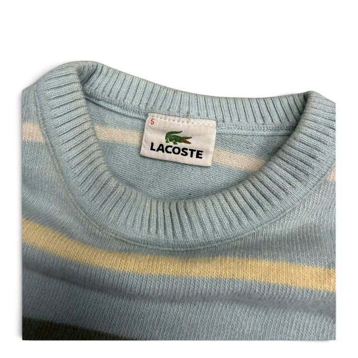 Vintage Lacoste Crew Neck Striped Knit Jumper Blue (S)
