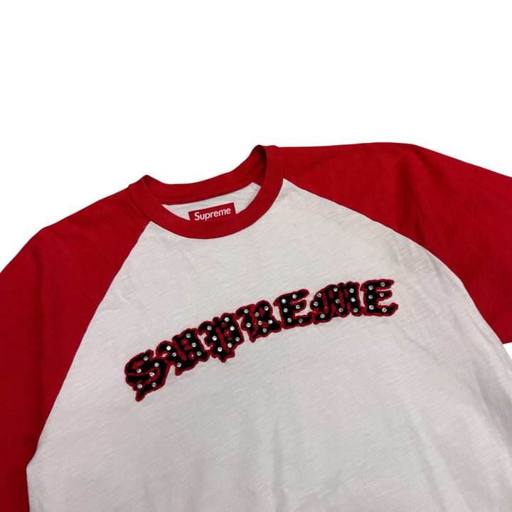 Supreme Rhinestone Raglan T shirt White (M)