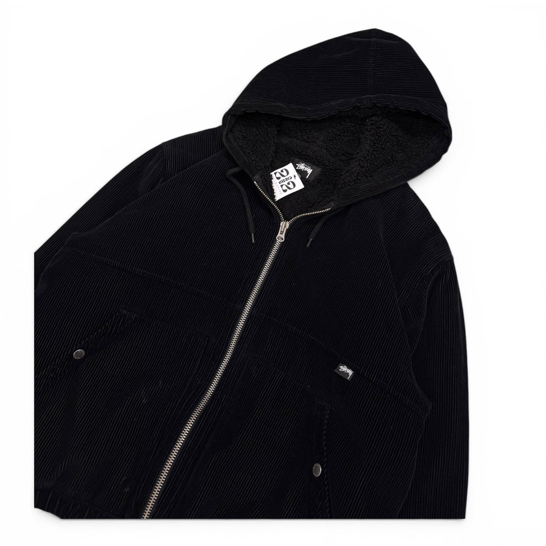 Stussy Corduroy Black Fleece Lined Hooded Jacket (L)