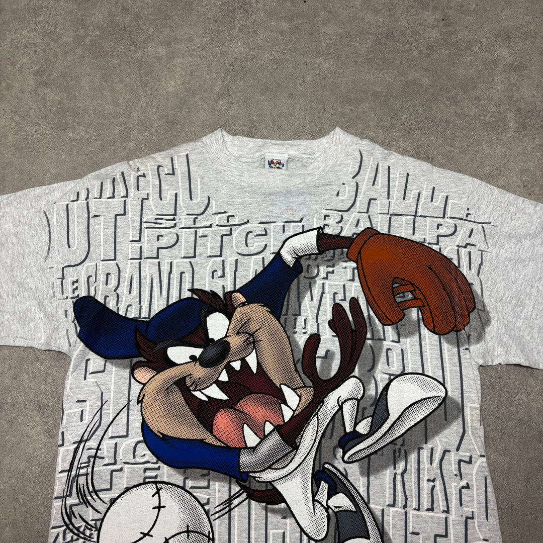 90's Vintage Looney Tunes Tazmanian Devil Grey Graphic T-Shirt (L)