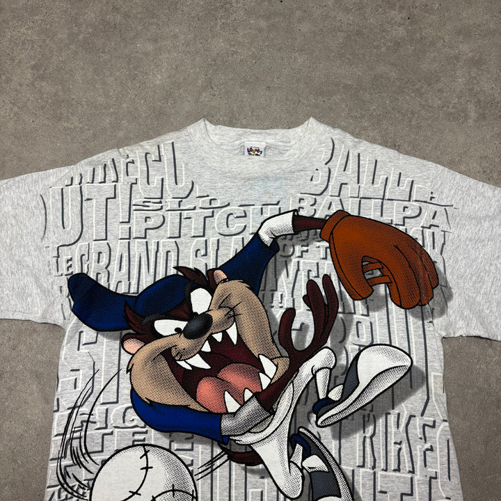 90's Vintage Looney Tunes Tazmanian Devil Grey Graphic T-Shirt (L)