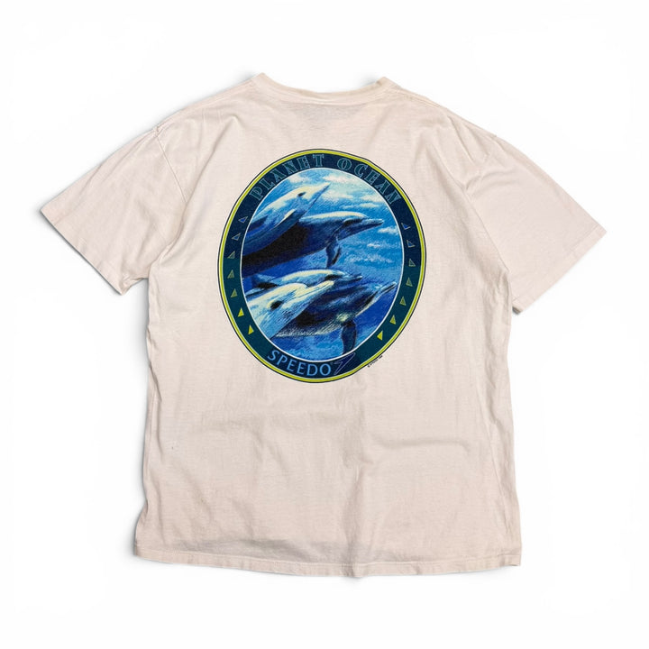90's Vintage Speedo White Graphic T-Shirt (XL)