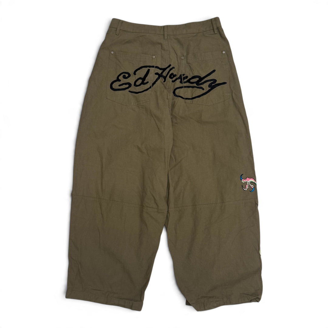 Ed Hardy Baggy Embroidered Trousers Green (S)