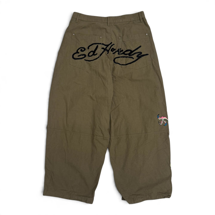 Ed Hardy Baggy Embroidered Trousers Green (S)