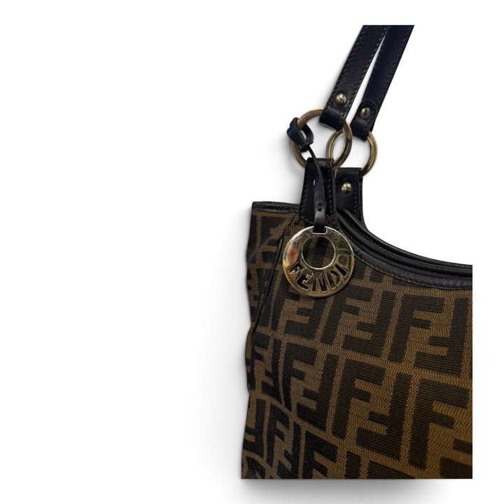 Fendi Zucca Tote In Brown Canvas And Leather Bag