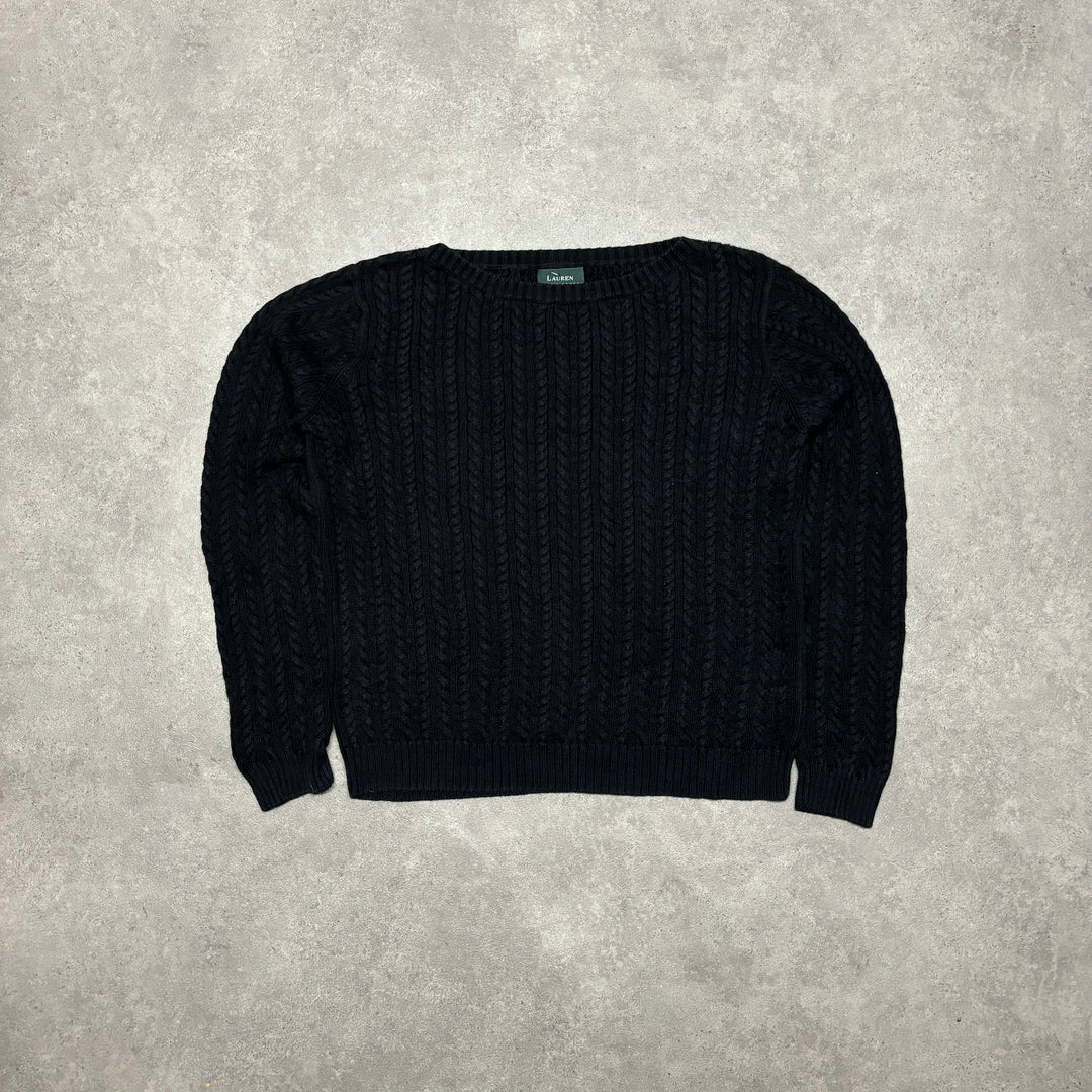 Vintage Polo Ralph Lauren Black Cable Knitted Sweater (Women's L)