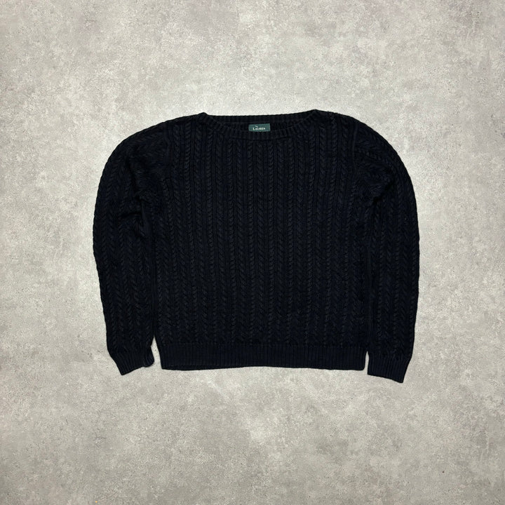 Vintage Polo Ralph Lauren Black Cable Knitted Sweater (Women's L)