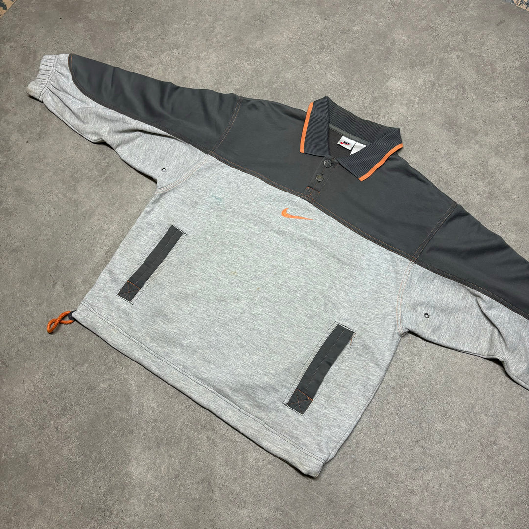 90's Vintage Nike Central Swoosh Grey Collared Sweatshirt (M)