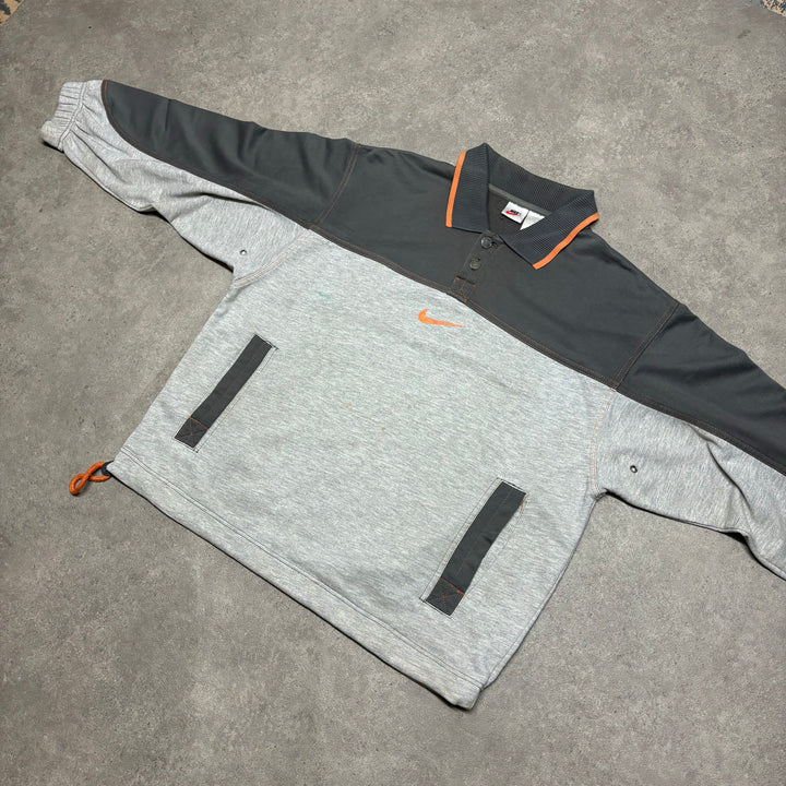 90's Vintage Nike Central Swoosh Grey Collared Sweatshirt (M)