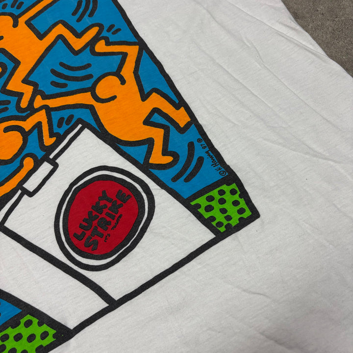 1987 Vintage Kieth Haring x Lucky Strike White Graphic T-Shirt (XL)