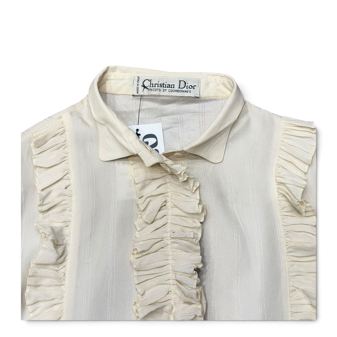 Vintage Christian Dior Beige Silk Blouse & Skirt Two Piece (Women's M)