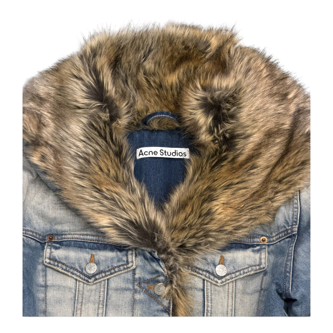 Acne Studios Faux Fur Trimmed Denim Jacket Blue (M)