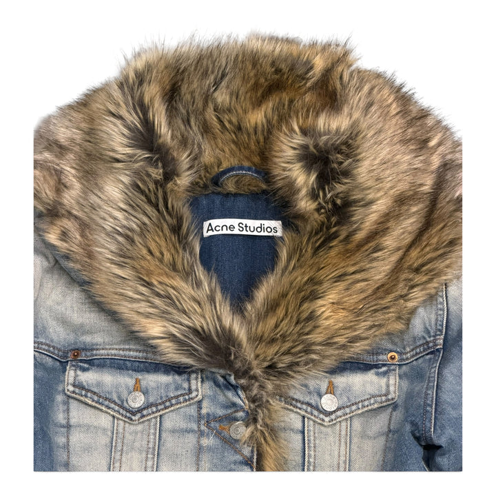 Acne Studios Faux Fur Trimmed Denim Jacket Blue (M)