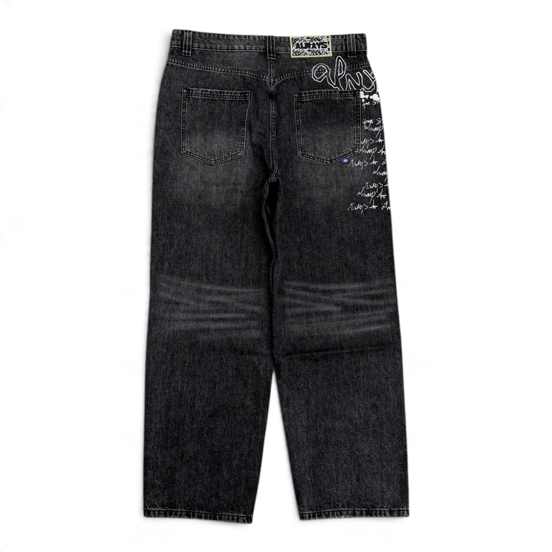Always Do Dark Grey Graphic Denim Trousers (L)
