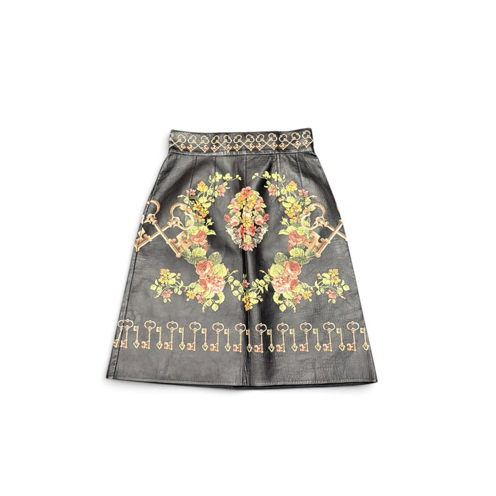Dolce & Gabbana Black Leather Patterned Skirt (38)