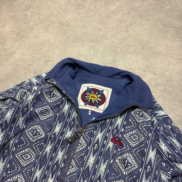 Vintage Quiksilver Crazy Pattern Blue Fleece Lined Jacket (M)