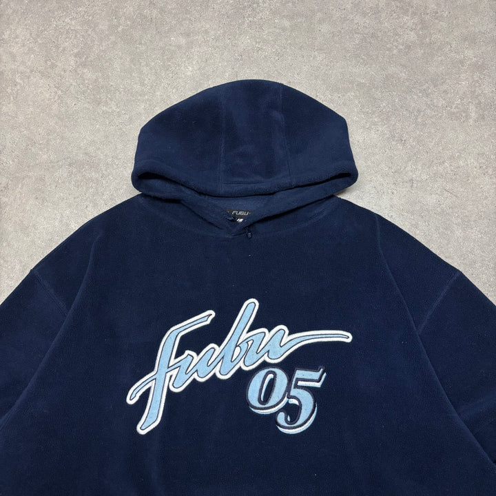 Vintage Fubu Navy Fleece Spell Out Pullover Hoodie (XXL)