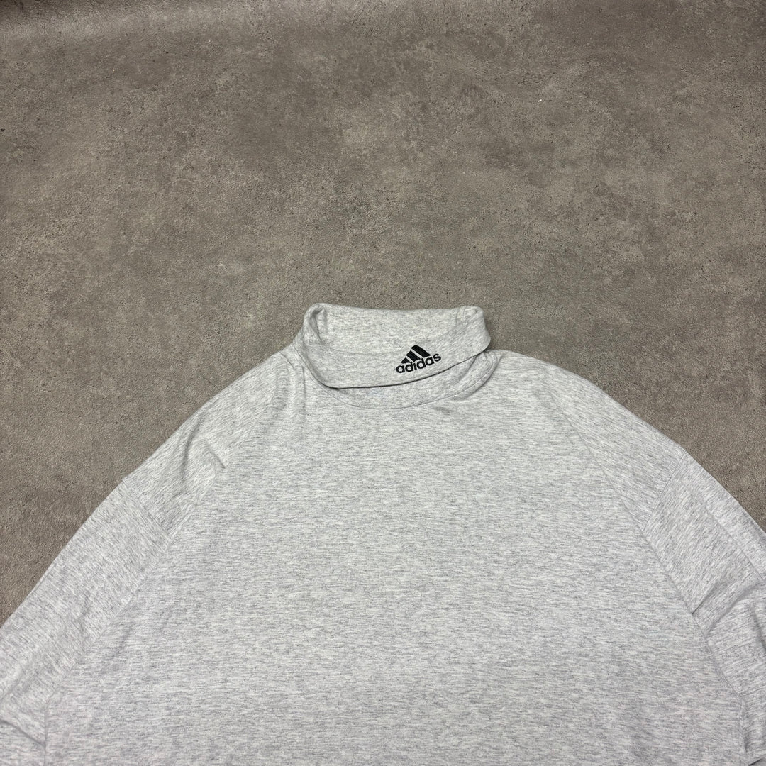 90's Vintage Adidas Grey Mock Neck Long Sleeve T-Shirt (L)