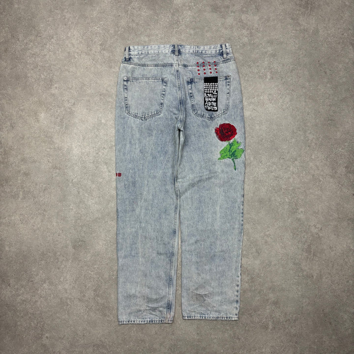 Ksubi Light Blue Denim Embroidered Jeans (36x32)